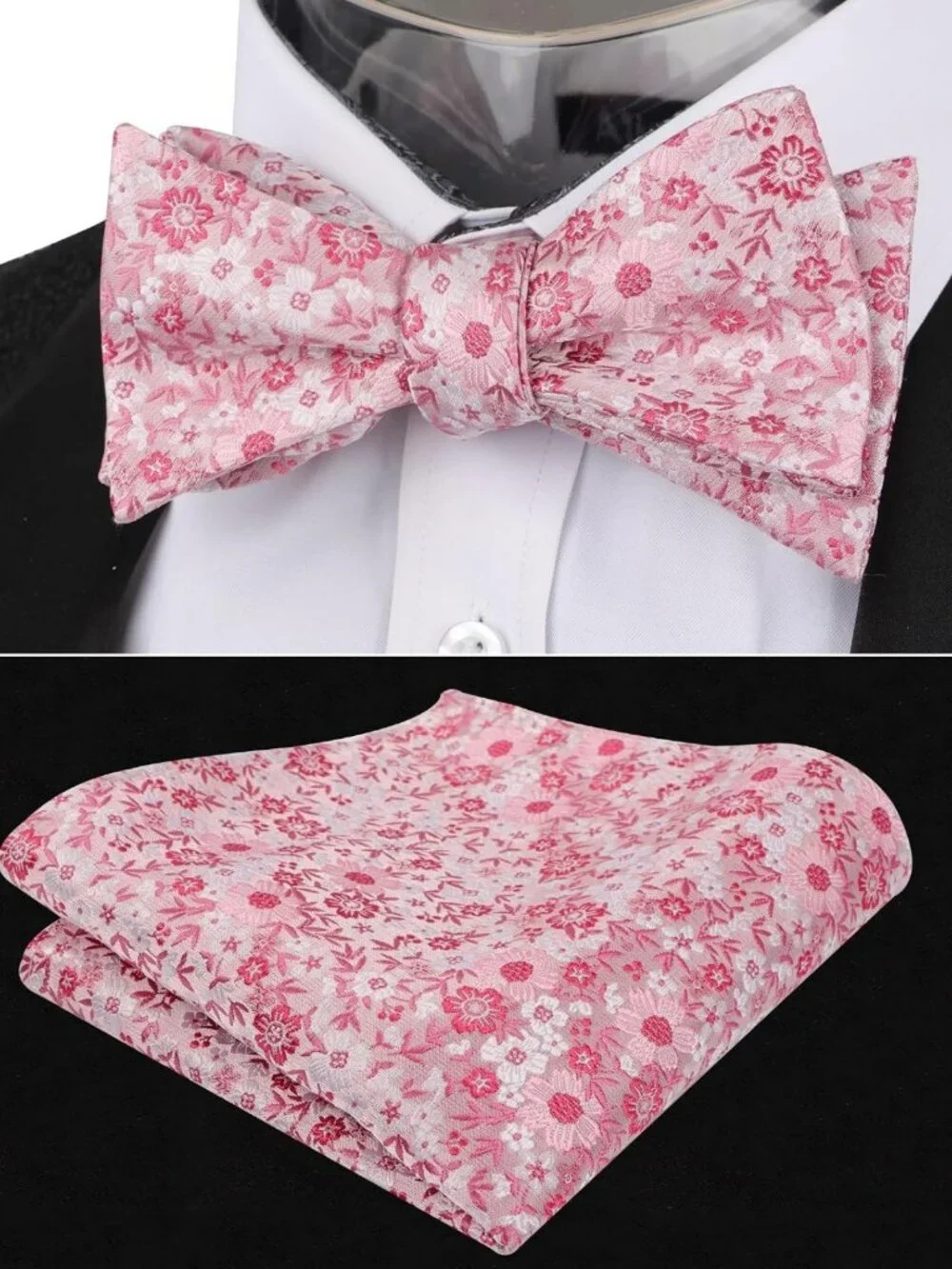 Floral Self-Tied Bow Tie & Pocket Square Set for Men - Stylish Formal Accessory